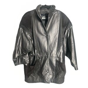 Vintage Comint Argentina Black Leather Suede Patchwork Jacket Oversized S